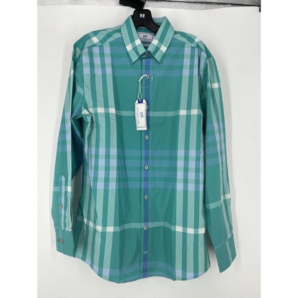 Southern Tide Trim Fit Medium Blue Green Stripe Long Sleeve Mens Button Shirt - Picture 1 of 7